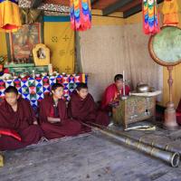 Four Monks in Waiting, Jambay Festival, Bumthang,  Bhutang